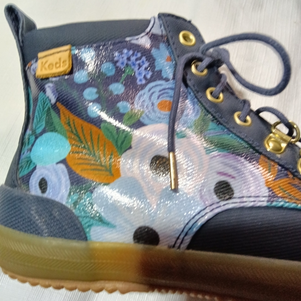Keds x Rifle Paper Co. Scout Garden Party Boots Blue Canvas 7 - Picture 6 of 9